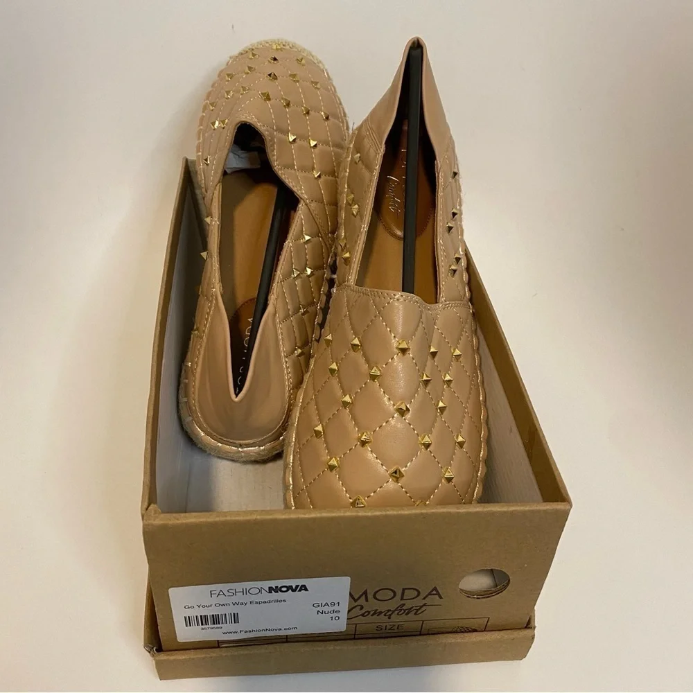 Fashion Nova Go your own way Espadrilles nude slip on studded detail quilted 10